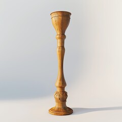 Wall Mural - A tall wooden candlestick with a decorative base and a smooth finish. isolated on white background