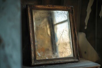 Poster - Old framed mirror with chipped reflective surface.