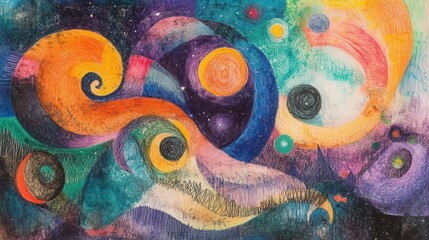 Wall Mural - cosmic dreamscape with swirling nebulae vibrant crayontextured galaxies abstract celestial patterns 