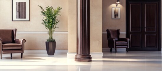 Wall Mural - Elegant Interior Design: Luxurious Lobby with Leather Armchairs and Classic Decor