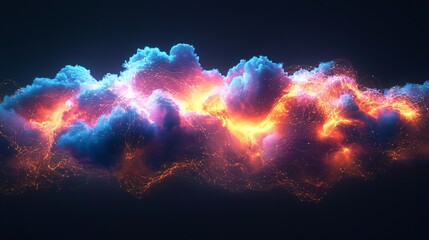 Wall Mural - abstract cloudscape vibrant neon energy digital art glowing particles cosmic nebula