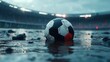 © Ahmed - a soccer ball sits in the middle of a wet field