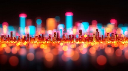 Wall Mural - vibrant city nightscape illuminated skyline with bokeh lights