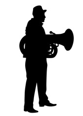 Wall Mural - Military musicians in old uniforms with wind instruments on a white background