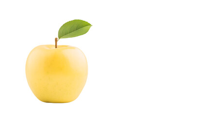 Canvas Print - A yellow apple with a green leaf on top isolated on white background, top view, PNG transparent background