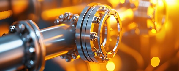 Aufkleber - Industrial metal pipe flange with bolts and warm light creating a futuristic feel