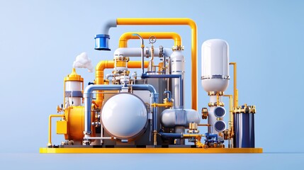 Aufkleber - Industrial plant with pipes and tanks on a light blue background in a bright and clean style