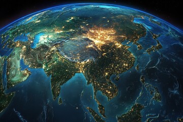 night earth, asia, city lights, global, space, map, illustration, background, education, travel