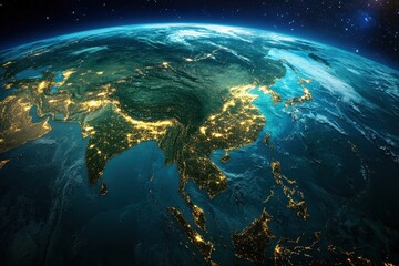 night earth, asia, city lights, space, global, map, background, illustration, geography, education
