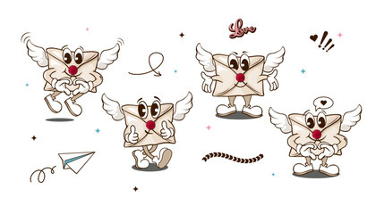 Wall Mural - set of cartoon character  envelope with wings