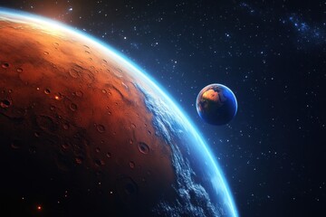 Wall Mural - mars, earth, sunrise, space, exploration, cosmos, science, fiction, background, astronomy