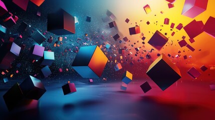Wall Mural - an artistic representation of innovation with abstract geometric shapes and bright black colors symb