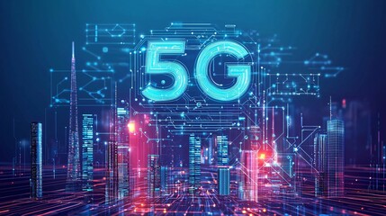 Wall Mural - futuristic 5g network cityscape smart city technology and wireless communication