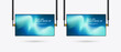 © Paradox-D - Set of Two Hanging LED Screens Mockup with gradient blue screen. A hanging technology LED Screen Mockup in 3Ds. two editable LEDs vector Illuminated TV.