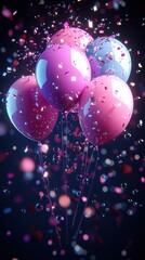 Poster - Pink and Blue Balloons with Confetti: A Festive Celebration