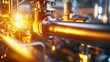 © Ketobox - Industrial pipe with bright sparks and soft focus background in golden tones with metallic shine