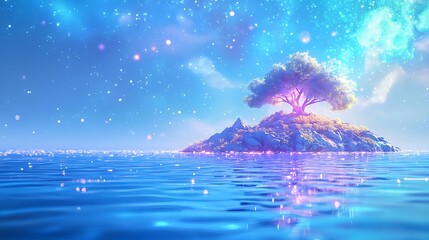 Wall Mural - magical tree on ocean island, fantasy art - fantasy and surreal art