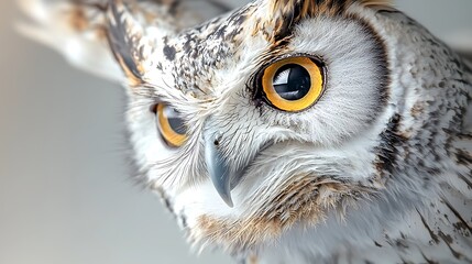 Wall Mural - Majestic owl portrait, sharp focus, light background, wildlife photography