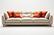 © Vlad - Elegant minimalist interior design of a modern living room featuring beige sofa and orange cushions bright and airy environment contemporary style