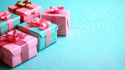 Wall Mural - Pastel Gift Boxes with Confetti: A Festive and Joyful Celebration