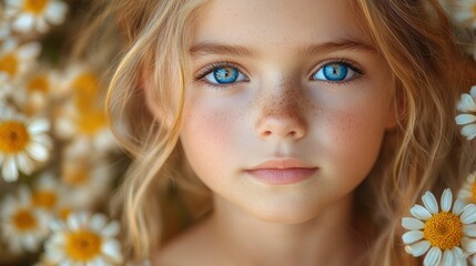 Portrait of a young girl with daisies