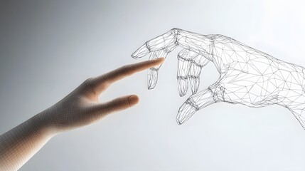 Wall Mural - Wireframe hands reaching towards each other in digital space