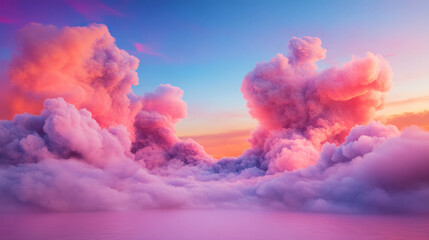 Poster - A dreamscape featuring a cityscape melting into colorful clouds and abstract forms, capturing the fluid and unpredictable nature of hallucinations,