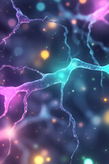 Poster - An abstract representation of the mind with interconnected neural pathways illuminated by vibrant, shifting colors, symbolizing the neural basis of hallucinations,