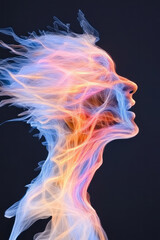 Aufkleber - An abstract representation of the mind with interconnected neural pathways illuminated by vibrant, shifting colors, symbolizing the neural basis of hallucinations,