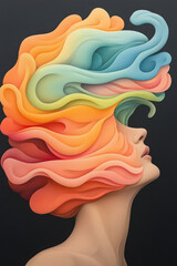 Poster - A dream-like image of a person with their head open, releasing a cascade of colorful, abstract shapes and patterns, representing the flow of hallucinations,