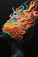 Poster - A dream-like image of a person with their head open, releasing a cascade of colorful, abstract shapes and patterns, representing the flow of hallucinations,