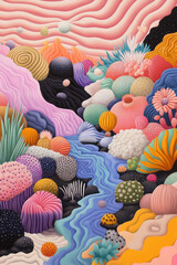 Poster - A vibrant digital collage combining elements of nature and abstract art, creating a visually striking representation of hallucinations blending with reality,