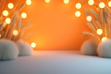 Aufkleber - A contemporary studio setup featuring wheat intertwined with fairy lights, creating a magical and whimsical atmosphere,