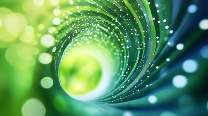 Leinwandbilder - Abstract Green Nature Inspired Spiral with Bokeh Light Effects : Generative AI