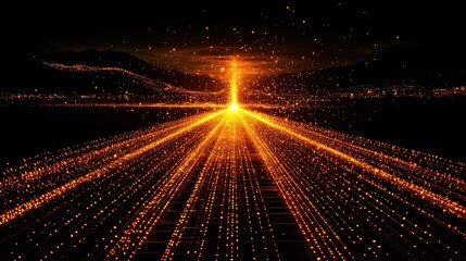 Wall Mural - radiant pathway to a bright horizon: an abstract journey of glowing particles and fiery energy