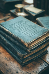Aufkleber - A creative close-up of a historical biography book with aged pages and sepia tones, placed on a vintage desk with antique accessories in the background,