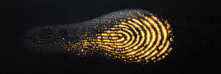 Poster - An elegant close-up of a fingerprint with gold and silver highlights, set against a luxurious velvet background to emphasize the sophistication and detail of the patterns,