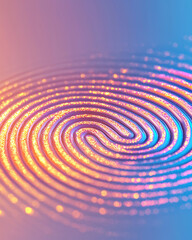 Poster - A creative close-up of a fingerprint with abstract paint splashes blending into the ridges, set against a blurred, multicolored background to create a dynamic and artistic effect,