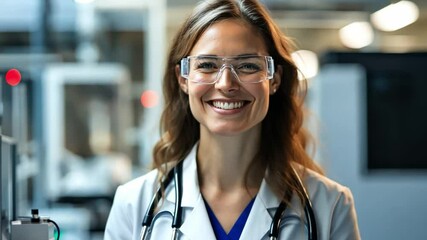 Wall Mural - a woman roboticist smiles as she develops advanced sensors, ensuring greater precision in industrial
