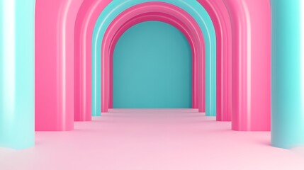 Wall Mural - Vibrant Archway Series with Soft Pink and Blue Hues in a Minimalist Interior Space