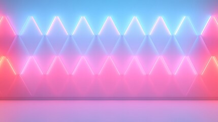 Wall Mural - Vibrant Neon Wall with Triangular Patterns and Soft Reflected Light for Dynamic Backgrounds and Creative Projects