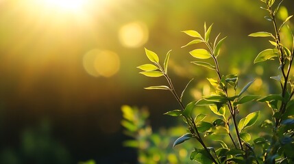 Poster - Closeup of Fresh Green Leaves in Sunlit Natural Spring Setting : Generative AI
