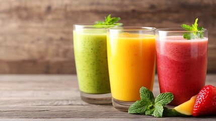 Poster - Assorted Smoothies with Fresh Berries and Mint Vibrant Healthy Summer Drinks : Generative AI