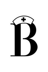 Letter B with nurse hat design, Minimalist graphic of the letter B featuring a nurse hat with a medical cross, representing healthcare, nursing, and medical services.

