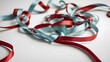 © RAMESH - Colorful Ribbons in Red and Blue Tangled Together on a White Surface, Perfect for Crafts and Decorations