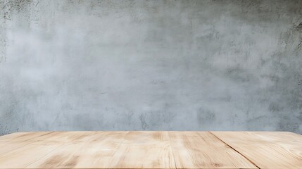 Aufkleber - Minimalist Concrete Wall Backdrop with Light Wooden Table for Modern Interior Design : Generative AI