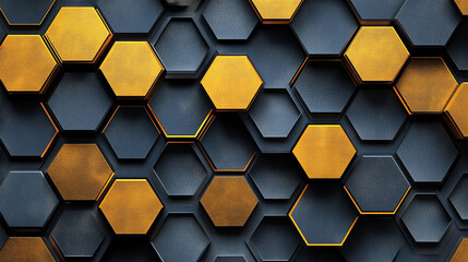 Wall Mural - geometric background with hexagon shaped elements, top view.