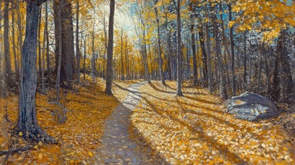 Wall Mural - Autumnal Path: A Golden Forest Trail