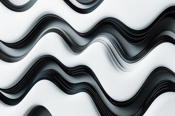 Wall Mural - Abstract flowing lines pattern in shades of black, white, and gray on a minimalist white background