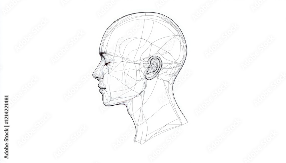 Detailed sketch of a human head in profile, showcasing anatomical ...